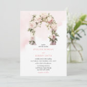 Waterverf blush en witte rozen trouwboog kaart (Staand voorkant)