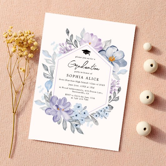 Waterverf Blush Floral 2025 Afstudeerfeest Kaart