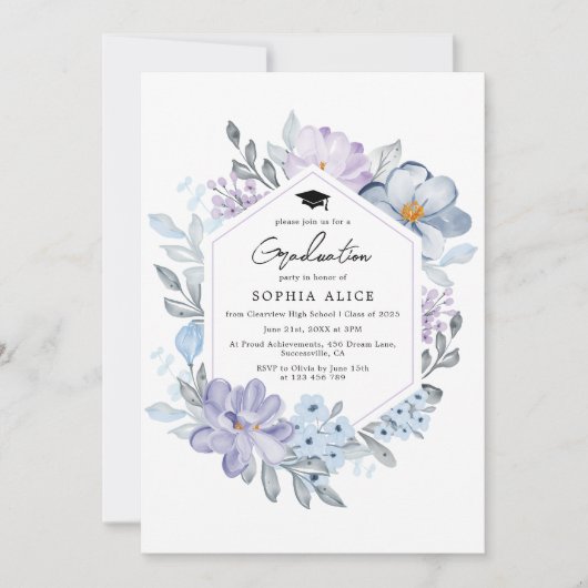 Waterverf Blush Floral 2025 Afstudeerfeest Kaart (Voorkant)