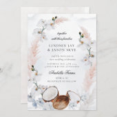 Waterverf Blush Floral Beach Dusty Blue Wedding Kaart (Voorkant / Achterkant)