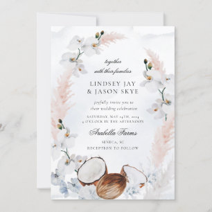 Waterverf Blush Floral Beach Dusty Blue Wedding Kaart