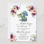 Waterverf Blush Floral Blue Dragon Baby shower Kaart (Voorkant)