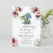 Waterverf Blush Floral Blue Dragon Baby shower Kaart (Staand voorkant)