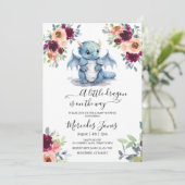 Waterverf Blush Floral Blue Dragon Baby shower Kaart (Staand voorkant)