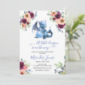 Waterverf Blush Floral Blue Dragon Baby shower Kaart (Staand voorkant)