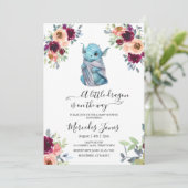 Waterverf Blush Floral Blue Dragon Baby shower Kaart (Staand voorkant)