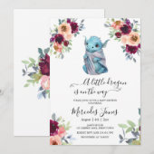 Waterverf Blush Floral Blue Dragon Baby shower Kaart (Voorkant / Achterkant)