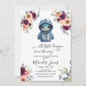 Waterverf Blush Floral Blue Dragon Baby shower Kaart (Voorkant)