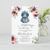 Waterverf Blush Floral Blue Dragon Baby shower Kaart (Staand voorkant)