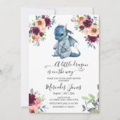 Waterverf Blush Floral Blue Dragon Baby shower Kaart (Voorkant)