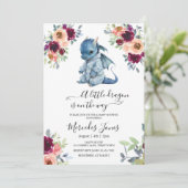 Waterverf Blush Floral Blue Dragon Baby shower Kaart (Staand voorkant)