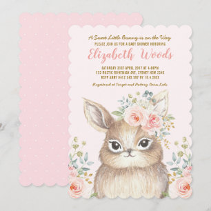 Waterverf Blush Floral Bunny Girl Baby shower Kaart