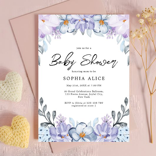 Waterverf Blush Floral Elegant Baby shower Kaart