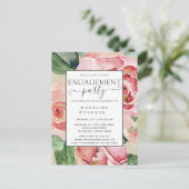 Waterverf Blush Floral Engagement Party nodigt uit Briefkaart (Staand voorkant)