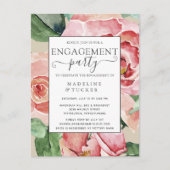 Waterverf Blush Floral Engagement Party nodigt uit Briefkaart (Voorkant)