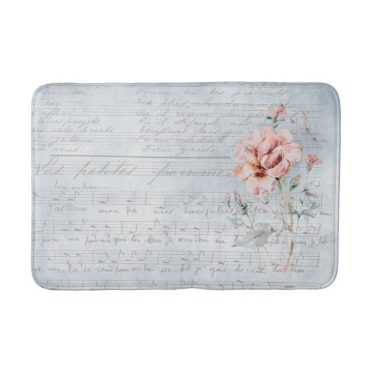 Waterverf Blush Floral French Music Badmat (Voorkant)