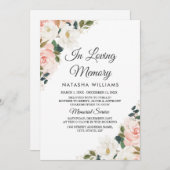 Waterverf Blush Floral Funeral Service Kaart (Voorkant / Achterkant)