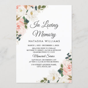 Waterverf Blush Floral Funeral Service Kaart