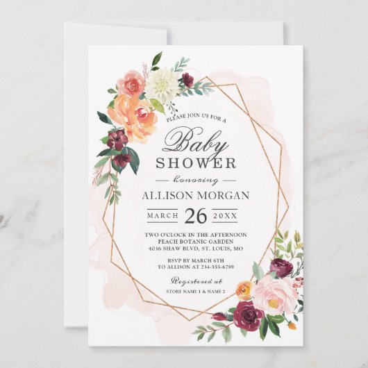 Waterverf Blush Floral Girl Baby shower Kaart (Voorkant)