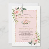 Waterverf Blush Floral Gold Bridal Tea Party Kaart (Voorkant)