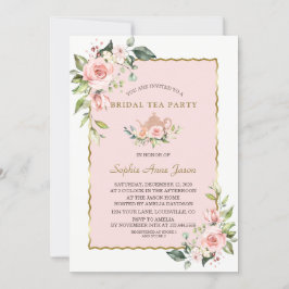 Waterverf Blush Floral Gold Bridal Tea Party Kaart