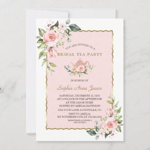Waterverf Blush Floral Gold Bridal Tea Party Kaart