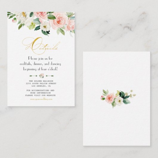 Waterverf Blush Floral Gold Foil Weddenschap - Geg Informatiekaartje (Voorkant / Achterkant)