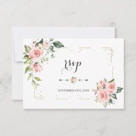 Waterverf Blush Floral Gold Glitter Lijst Weddensc RSVP Kaartje