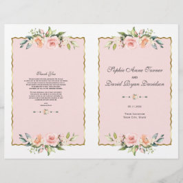 Waterverf Blush Floral Gold Lijst Wedding Program Flyer