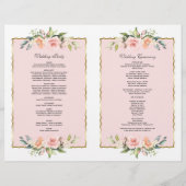 Waterverf Blush Floral Gold Lijst Wedding Program Flyer (Achterkant)