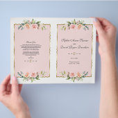 Waterverf Blush Floral Gold Lijst Wedding Program Flyer (Hand)