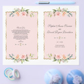 Waterverf Blush Floral Gold Lijst Wedding Program Flyer (Enkel)