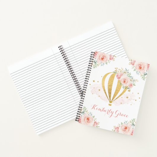  Waterverf Blush Floral Hot Air ballon Notitieboek (Binnen)