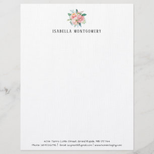 Waterverf Blush Floral Letterhead op maat Briefhoofd
