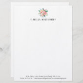 Waterverf Blush Floral Letterhead op maat Briefhoofd (Voorkant / Achterkant)