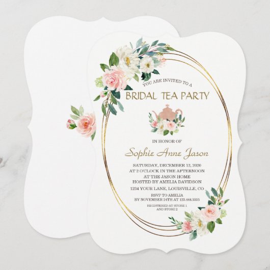 Waterverf Blush Floral Lijst Vrijgezellenfeest Kaart (Voorkant / Achterkant)