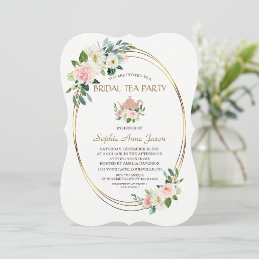 Waterverf Blush Floral Lijst Vrijgezellenfeest Kaart (Staand voorkant)