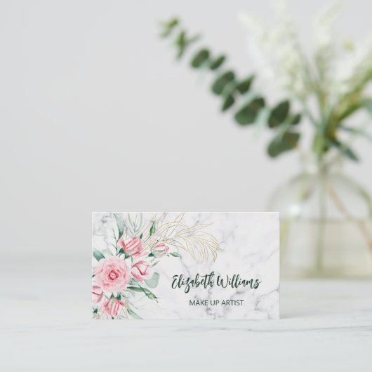 Waterverf Blush Floral Marble | QR-code Visitekaartje (Staand voorkant)