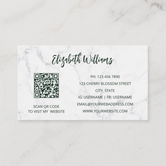 Waterverf Blush Floral Marble | QR-code Visitekaartje (Achterkant)