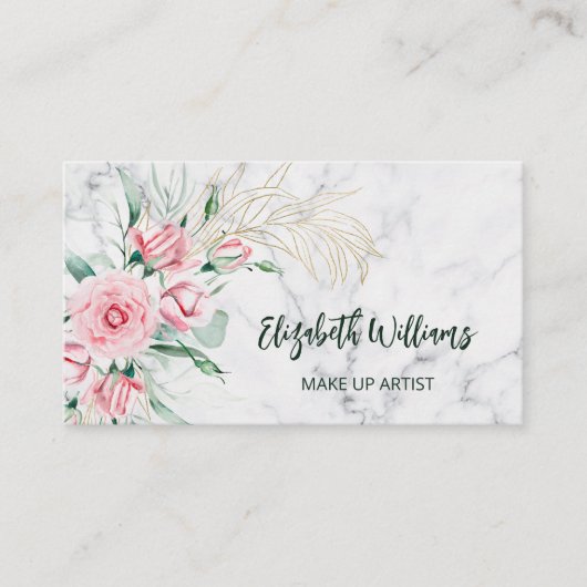 Waterverf Blush Floral Marble | QR-code Visitekaartje (Voorkant)