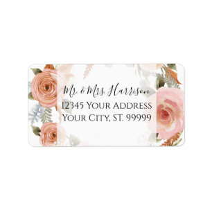 Waterverf Blush Floral Peach BOHO Rust Greenery Etiket