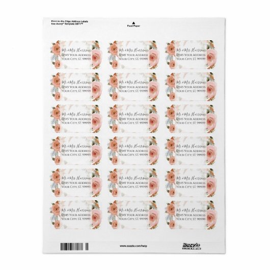 Waterverf Blush Floral Peach BOHO Rust Greenery Etiket (Full Sheet)
