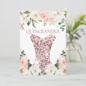 Waterverf Blush Floral Quinceanera 15th Birthday Kaart (Staand voorkant)
