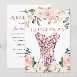 Waterverf Blush Floral Quinceanera 15th Birthday Kaart