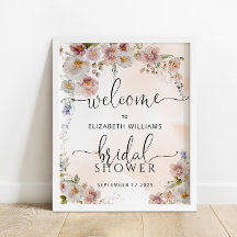 Waterverf Blush Floral Shower WelkomstPoster