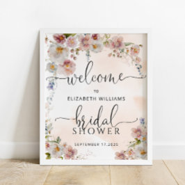 Waterverf Blush Floral Shower WelkomstPoster Poster