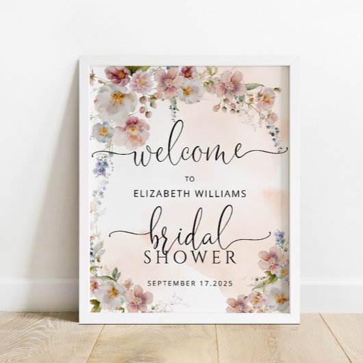 Waterverf Blush Floral Shower WelkomstPoster Poster