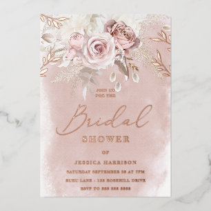 Waterverf & Blush Floral Vrijgezellenfeest Roos Go Folie Uitnodiging