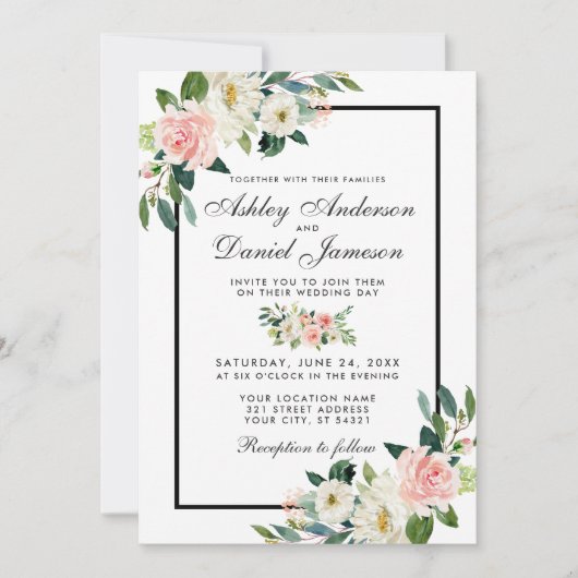 Waterverf Blush Floral White Wedding Kaart (Voorkant)