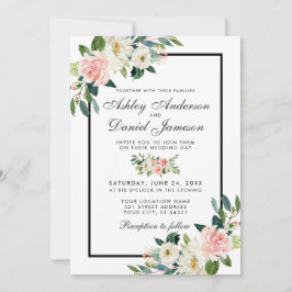 Waterverf Blush Floral White Wedding Kaart